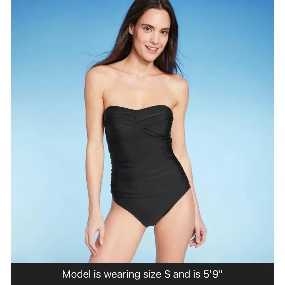 Kano Sol black Twist-Front Bandeau Classic 1 piece swimsuit with tummy control S